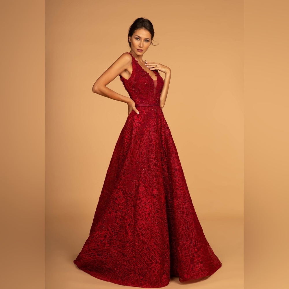 GLS | burgundy #GL2566 illusion beaded/sequin/embroidered ball gown/prom dress